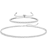 Tennis Necklaces Bracelet for Women Diamond Choker Tennis Bracelet,Silver Necklace Bracelet Set, Wedding Bridesmaid Gifts Jewelry for Her