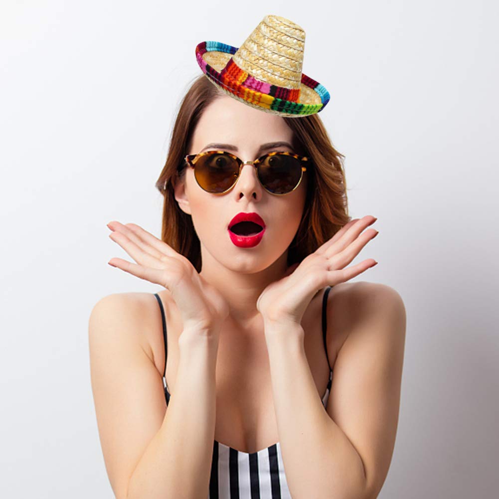2 PCS Cinco de Mayo Fiesta Fabric and Straw Sombrero Headbands Hat for Fiesta Carnival Birthday Summer Party