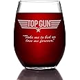 Top Gun Etched Stemless Wine Glass - with Logo & Quote "Take me to bed" - Officially Licensed, Premium Quality, Handcrafted Glassware, 15oz., Perfect Collectible Gift for Movie Enthusiasts