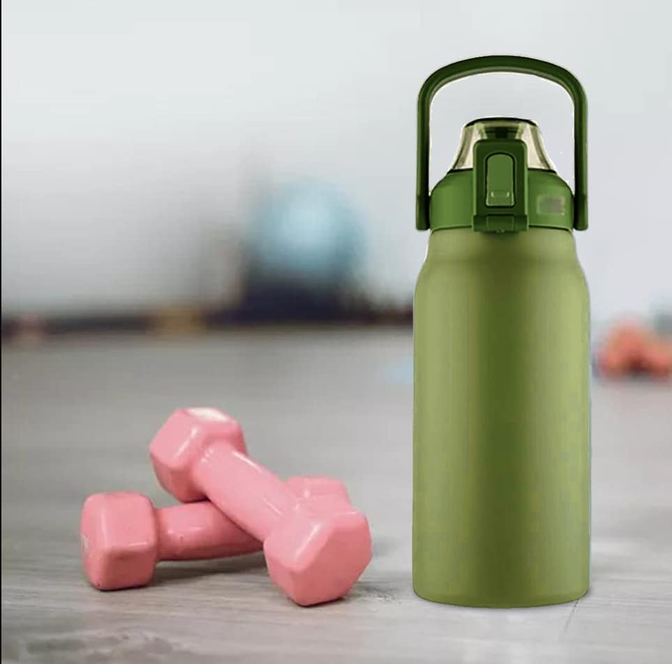 ProBytes Thermal Water Bottle - Stainless steel Infuser Bottle – 32oz Sports Bottle with Portable Handle – 900 ml bottle with Straw Lid - For Hot & Cold Drink – Office, Cycling, Camping (Forest Green)