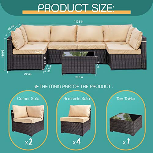 LAFWELL 7 Pieces Outdoor Patio Furniture Sets Clearance,Rattan Patio Sofa, Manual Weaving Wicker Patio Conversation Sectional Sets with Cushions and Tea Table