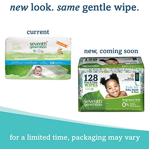 Seventh Generation Thick & Strong Free and Clear Baby Wipes Refill Pack, 128 Count (Packaging May Vary)