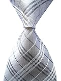 Allbebe Men's Classic Checks Silver Jacquard Woven Silk Tie Necktie