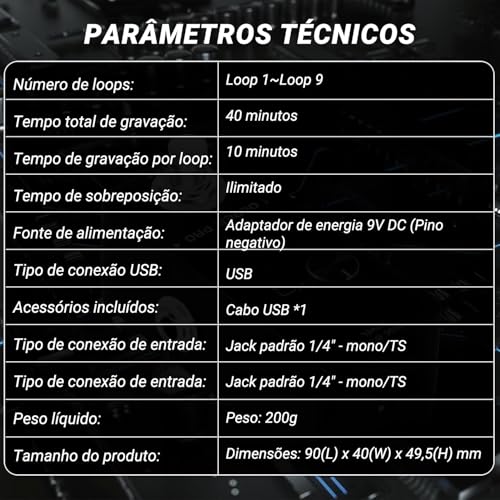 VEDO M-VAVE Pedal Looper para Guitarra com 9 Loops, 40 Minutos de Tempo de Gravação, Loop Station com Afinador, Overdub, Looper para Guitarra, Música e Esportes
