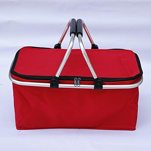 Picnic Basket Bag,Decaral Picnic Tote Insulated Folding Cooler Picnic Basket Bag Perfect for Summer Picnics, Farmers Markets (Red)