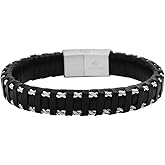 Magna Steel Men's Braided Genuine Leather Rope Chain Bracelet with Magnetic Closure