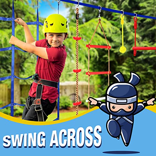 Parcours Ninja Slackline 13.5m - Avec Obstacles Suspendus Pour Enfants - Training Extérieur
