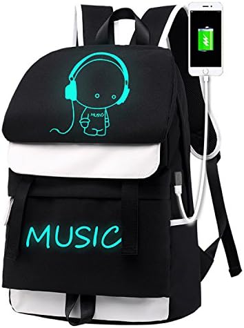 Cartoon Luminous Backpack， Moraner Oxford Shark Backpack Travel Daypack with USB Charging Port School Bag