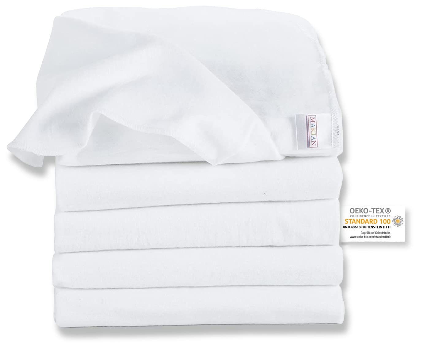 MAKIAN Molton Baby Cloths 5 Pack - Soft Cotton Baby Squares 80x80cm made of 100% Cotton - Washable at 95 °C - Burp Cloths, Flannel Cloths - Oeko-Tex Standard Tested - White
