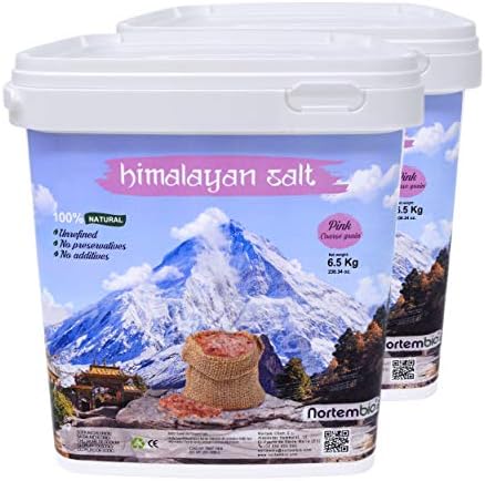 NortemBio Pink Himalayan Salt 2x6.5 Kg. Coarse Grain (2-5 mm). 100% Natural. Unrefined. No-preservatives. Harvested by Hand. Premium Quality.