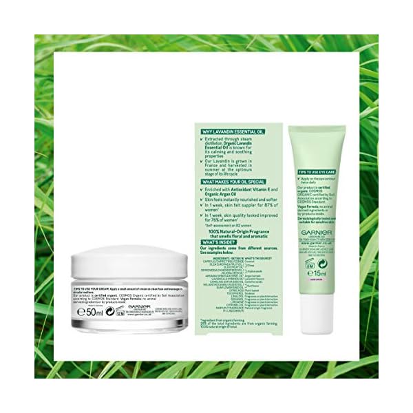 Garnier Organic Lavandin Set: Anti-Age Day Cream, Smooth & Glow Facial Oil and Anti-Age Eye Cream for Healthy Glowing…