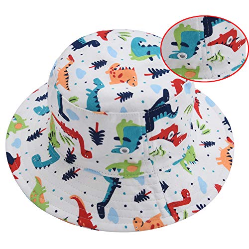 Baby Brim Sun Protection Hat - Unisex Toddler Kids Reversible Beach Bucket Hat(Dinosaur, 46cm)