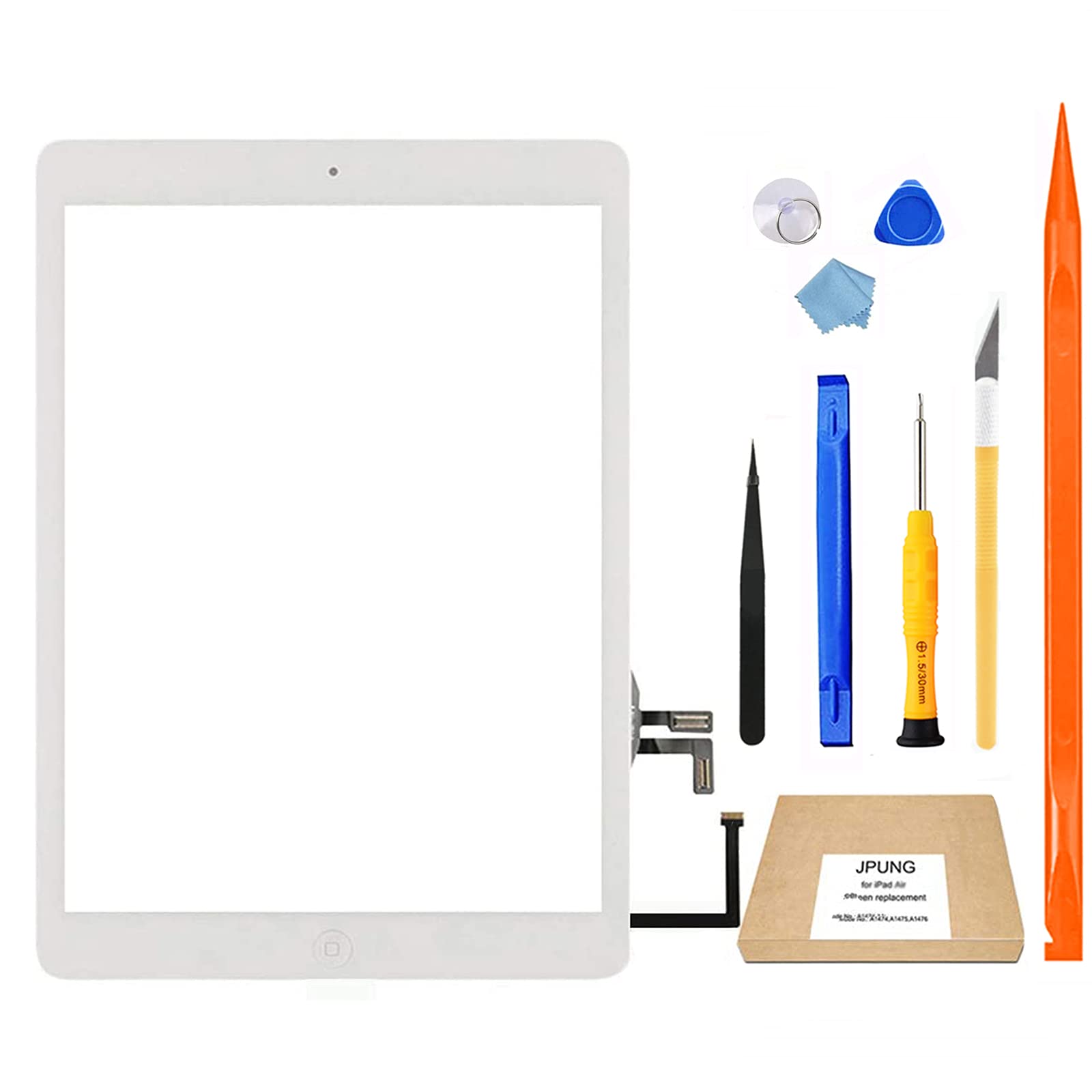JPUNG for iPad Air 1st Gen (Model A1474 A1475 A1476) Digitizer Glass Touch Screen Replacement, for iPad Air 1st Generation (2013 Released), with Home Button, Complete Repair Tools Kit[NO LCD]