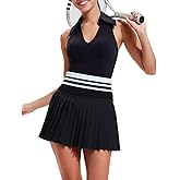Two Piece Tennis Skirt Set for Women Racerback Color Block High Waisted Pleated Golf Outfits