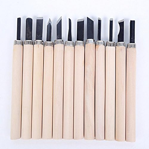 Ksmxos 12Pcs Carbon Steel Wood Carving Chisel Set for Kids and Beginners. Knives for woodworking and engraving. Equipped with Easy to Use wood Handles.