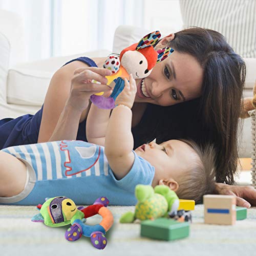 HAHA Baby Teething Rattle Toys, Infant Girl Boy Learning Toy Newborn Soft Handbell Grab Shaker Crinkle Squeaky Sensory Travel Accessories for 0 3 6 9 12 Months Old