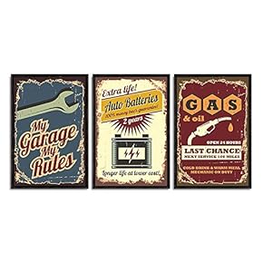 Framed Canvas Wall Art for Living Room, Bedroom Vintage Garage Canvas Prints for Home Decoration Ready to Hanging - 16"x24"x3 Panels