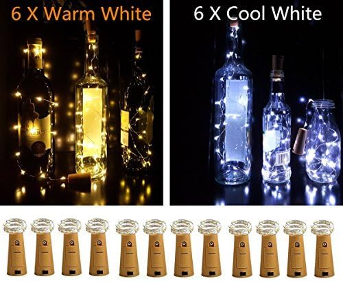 12 Pack Bottle Lights, DIGSELL 37.4in/95cm 20 LEDs Bottle Cork Lights Silver Wire Fairy String Lights for Bottle DIY(6Cool White and 6Warm White)