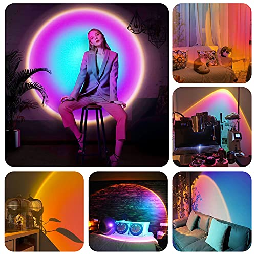 Sunset Lamp Projector 16 Colors Changing COB LED Sun Light 360 Degree Bend Rainbow Projection USB Night Light with Remote Control for Photography Selfie Living Room Home Bedroom Wall Decor