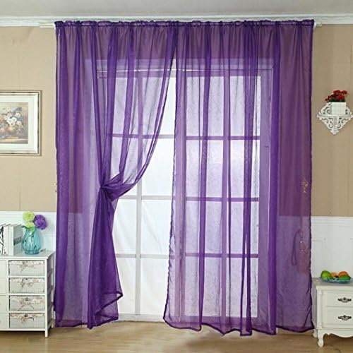 Bigban Solid Color Tulle Door Window Curtain Drape Panel Sheer Scarf Valance (Purple)