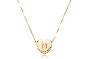 FETTERO Tiny Gold Initial Heart Necklace-14K Gold Plated Handmade Dainty Letter Heart Necklace for Women Necklace Jewelry