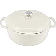 Amazon Basics Cast Iron Dutch Oven Pot with Lid, Enameled, Round, Dual Handles, Heavy-Duty, Medium, 6-Quart, White