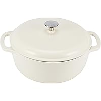 Amazon Basics Enameled Cast Iron Round Dutch Oven with Lid and Dual Handles, Heavy-Duty, 6-Quart, White