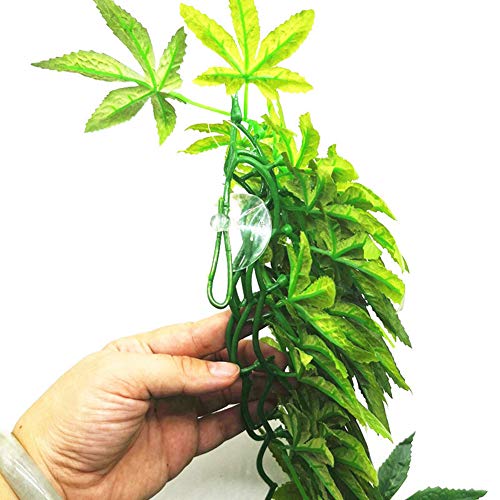 dezirZJjx Artificial Plants Aquarium Reptile Fish Tank Artificial Plastic Fake Hanging Leaves Plant Decor - Green 40cm - Thumbnail 7