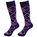 SUTTOS Men's Custom Elite Casual Fun Purple Argyle Jacquard Plaid Cotton Knit Mid Calf Crew Dress Socks,2 Pairs OS