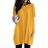 Poetsky Fall Womens Tunic or Tops to Wear with Leggings Long Sleeve Casual Long Shirts Blouses with Pockets