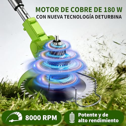 Podadora de Pasto, 4 en 1 Desbrozadora Eléctrica Inalámbrico, Cortacésped Eléctrico con Cabezal Ajustable 90°,4 Tipos de Herramientas de Corte, Portátil y Plegable–Césped, Maleza, Arbustos y Bordes