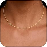 Sewyer Dainty Initial Necklaces for Women 14K Gold Plated Sideways Initial Necklace Personalized Letter Necklace Everyday Jewelry Gift