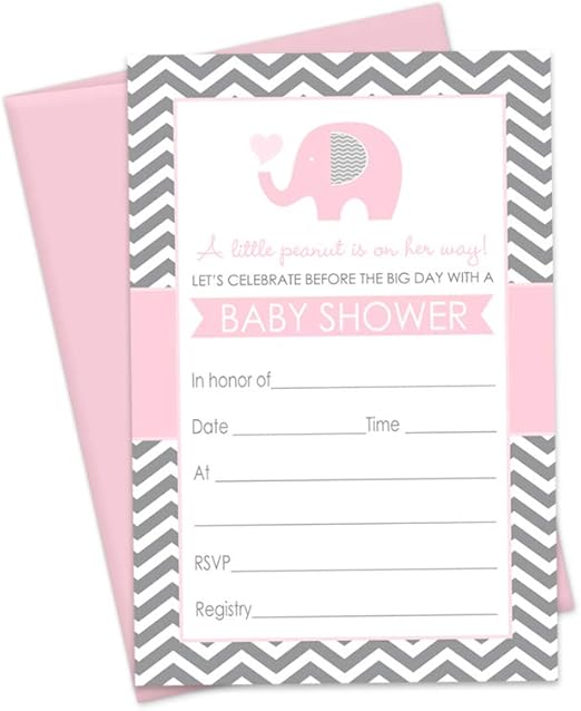 Amazon Com Pink Elephant Baby Shower Invitations And Envelopes