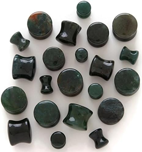 Moss Agate Stone Plugs - Sold by Pair (Choose Size) (4G (5mm))