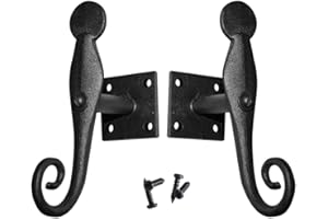 Renovators Supply Manufacturing Shutter Dogs 5.5 In. Black Rat Tail Shaped Wrought Iron Shutter Dogs With Mounting Hardware