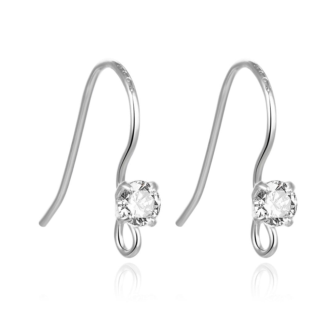 10pcs Adabele Authentic 925 Sterling Silver Fancy Earring Hook Dangle 3mm Cubic Zirconia CZ Diamond Ear Wire Tarnish Resistant for DIY Earrings Jewelry Making SS470