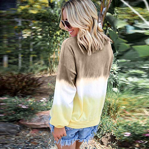 Tsmile Women Gradient Color Shirt Casual Round Neck Contrast Color Long Sleeve Fall Trendy Tops Pullover Sweatshirt