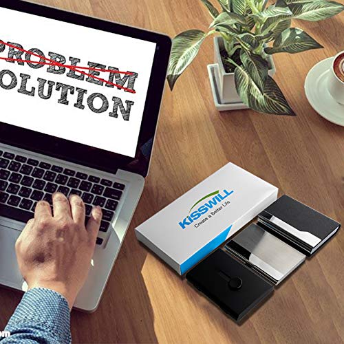 KISSWILL Business Card Holder, 3 Different Style Card Holder Include Thumb-Drive Business Card Case and Leather Business Card Holder with Magnetic Shut and Metal Name Card Case, Design for Men & Women - Thumbnail 4
