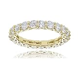 Hoops & Loops Yellow Gold Flashed Sterling Silver Cubic Zirconia 3mm Round-cut Eternity Band Ring