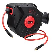 PowRyte Basic Retractable Hose Reel with 3/8-Inch by 50-Feet Hose, Swivel Bracket, Lightweight
