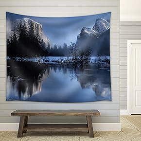 Winter Landscape of Snow Mountain with Reflection in The Lake - Fabric Wall Tapestry Home Decor - 51x60 inches