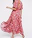 R.Vivimos Women Summer Print Deep V Neck Cotton Beach Long Dresses Medium Red