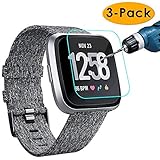 KIMILAR [3-Pack] Screen Protector Compatible with Fitbit Versa/Versa Lite Smart Watch, Waterproof Tempered Glass Screen Protector [9H Hardness] [Crystal Clear] [Scratch Resist], Not Fit Versa 2