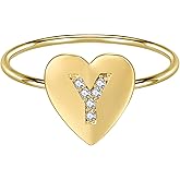 AOEDEJ Sterling Silver Stackable Initial Ring 14K Gold Plated CZ Heart Initial Capital Letter for Women