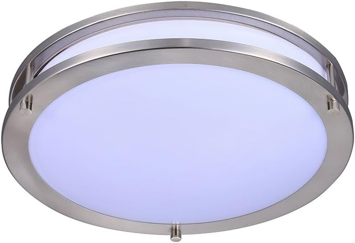 TriGlow T84007 16" LED Double Ring Flush Mount, 4000K (Cool White) Brushed Nickel Light Fixture, Dimmable, ETL and Energy Star Certiffied