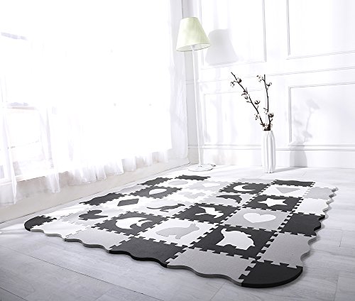 Superjare-36-Pieces-Baby-Play-Mat-056-Inch-Thick-Interlocking-Foam-Floor-Tiles-with-16-Patterns-Non-Toxic-Crawling-Mat-for-Playroom-Nursery-Neutral-Color-for-Infants-Baby-Toddler
