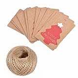 G2PLUS 100 PCS Kraft Paper Christmas Gift Tags with 100 Feet Natural Jute Twine String (Merry Christmas Tree)