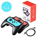 Joy-Con Comfort Grips for Nintendo Switch, [Upgraded Version] Joy-Con Charging Grip Built-in 500mAh Rechargeable Battery, CVIDA Handle Kit for Switch Joy Cons Controller, 2 Pack (Black)