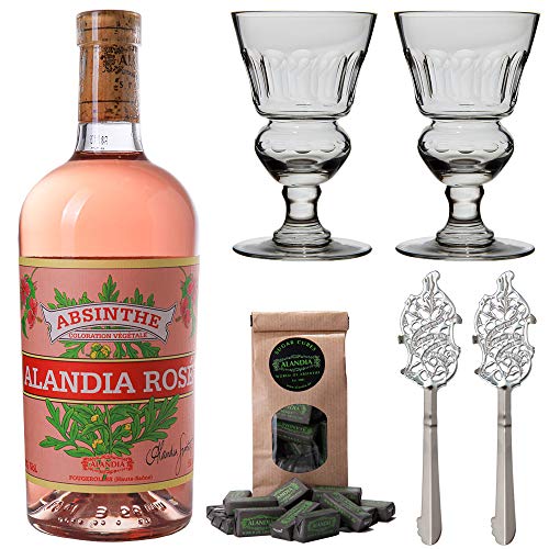 Absinth Set ALANDIA Rosé | Absinth mit Hibiskusblüten | 2x Absinth Gläser 2x Absinth Löffel 1x Absinth Zucker | (1x 0,5…