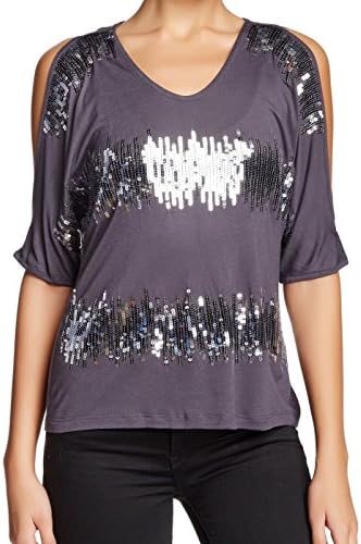 Dantelle Metal Women's Small Cold-Shoulder Sequin Blouse Gray S